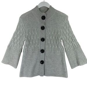 CYC chunky Stylish Gray 3/4 sleeve angora blend large button cardigan size sm